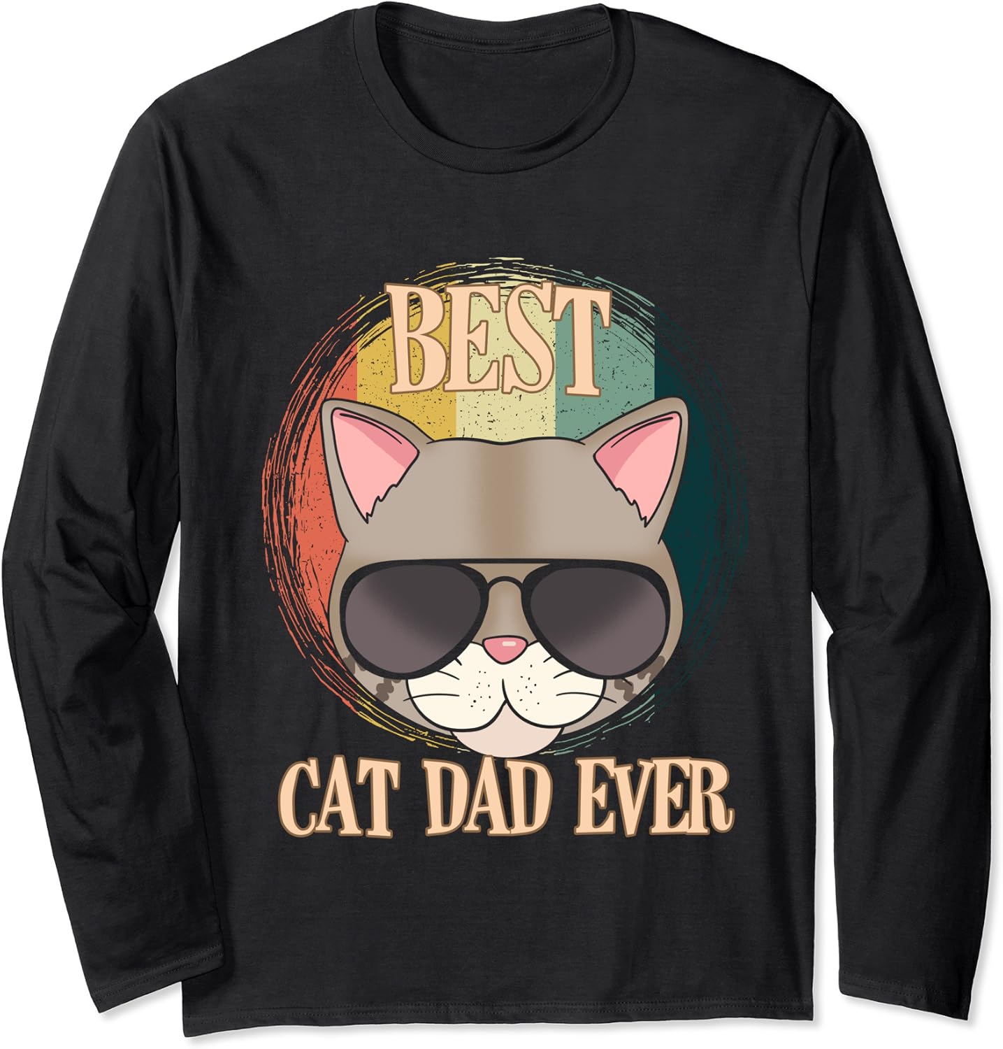 Best Cat Dad Retro Distressed Fathers Day Gift MM Long